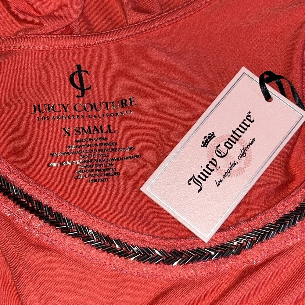 Juicy Couture Orange Embellished Neck‎ Overlay Sheath Midi Dress Women's Size XS - Picture 6 of 6